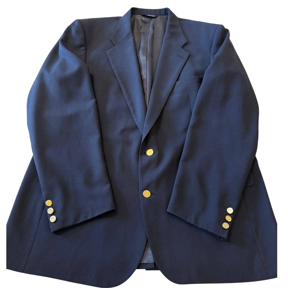 Burberrys Vintage Navy Blue Pure Wool 100% Blazer Gold Crested Buttons Men's IVY